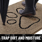 Smiry Dog Door Mat for Muddy Paws, Absorbent Dirt Trapper Non Slip Quick Dry Washable Chenille Mat for Mud Dogs, Entry Rug for Indoor and Outdoor (24x16 Inches, Camel and Black)