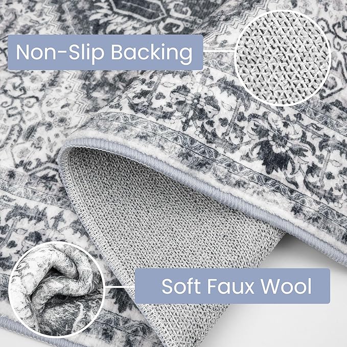 KOZYFLY Runners for Hallways 3x14 Ft Extra Long Washable Kitchen Thin Runner Rug Boho Runner Rug for Entryway Indoor Printed Faux Wool Stair Floor Carpet for Stair Kitchen Hall, Grey
