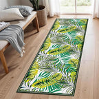 Green Botanical Tropical Leaves Rug 2x6ft - Non-Slip Washable Runner, Soft Durable Floor Mat for Hallway, Kitchen, Bedside, Entryway Home Decor
