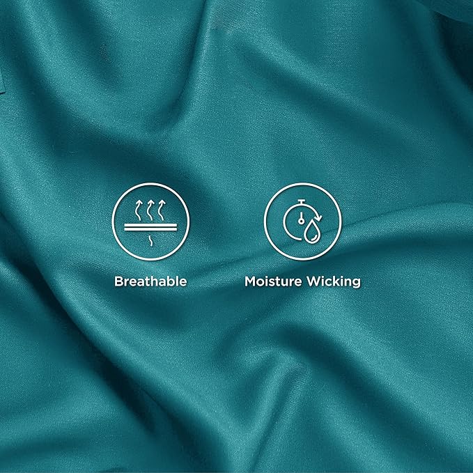 Bedsure Cooling Sheets Twin XL, Rayon Derived from Bamboo, Breathable & Soft Twin XL Sheet Sets, Deep Pocket Up to 16 Inches, Hotel Luxury Silky Dorm Bedding for Hot Sleepers, Turquoise