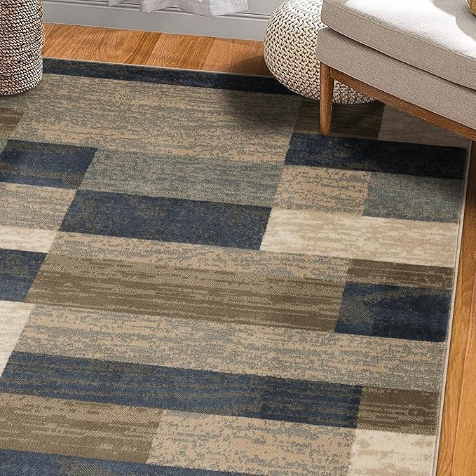 Superior Indoor Area Rug, Jute Backing, Plush Modern Rugs for Entryway, Kitchen Floors, Office Floor Cover, Color Block Rugs, Rockwood Collection, 5' x 8', Midnight Navy