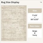Soalmost 7x10 Area Rug for Living Room Washable Abstract Vintage Soft Thin Indoor Floor Non-Slip Carpet for Bedroom Dining Room Beige