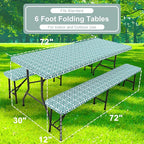 misaya Picnic Table Cover with Bench Cover, Waterproof Elastic Fitted Tablecloth for 6 Foot Tables, Rectangle Washable Polyester Tablecloths for Picnic, Camping, Outdoor (Turquoise, 30" x 72")