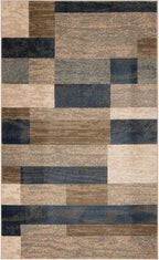Superior Indoor Area Rug, Jute Backed, Modern Geometric Patchwork Floor Decor for Bedroom, Office, Living Room, Entryway, Hardwood Floors, Rockwood Collection, 8' x 10', Midnight Navy