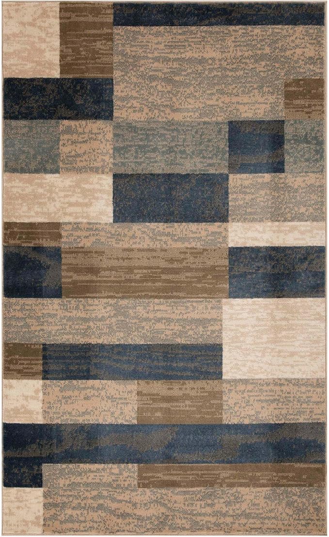 Superior Indoor Area Rug, Jute Backed, Modern Geometric Patchwork Floor Decor for Bedroom, Office, Living Room, Entryway, Hardwood Floors, Rockwood Collection, 8' x 10', Midnight Navy
