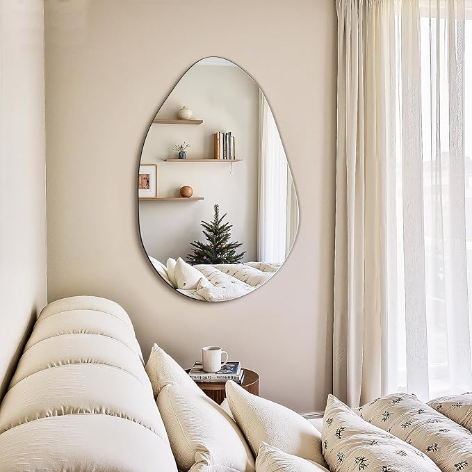FICTOR Irregular Asymmetrical Wall Mirror, 32" x 21" Modern Decorative Mirror for Entryway, Bathroom, Bedroom, Living Room, Dining Room