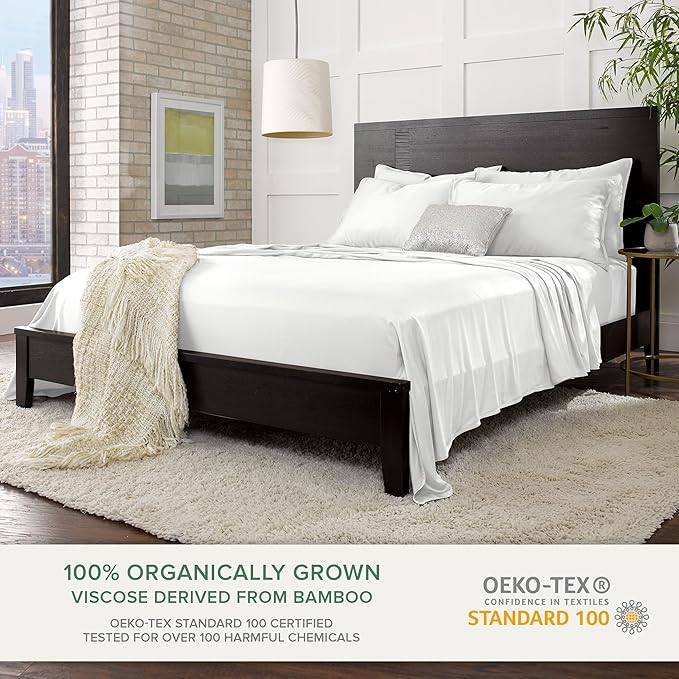 Pure Bamboo Full Sheets, Genuine 100% Organic Viscose Derived from Bamboo Bed Sheet Set, Luxuriously Soft & Cooling, Double Stitching, 2 Year Quality Promise (Full, White)