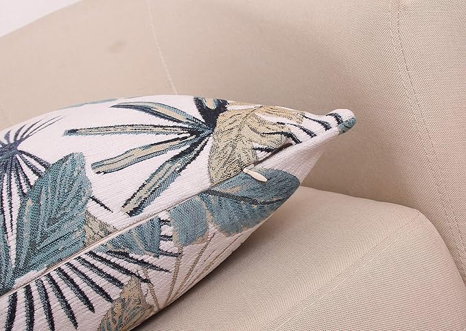 Yeiotsy Party Decoration, Tropical Leaf Throw Pillow Cover for Sofa Decorative Pillow Case Jacquard Chenille (Teal, 18 x 18 Inches)