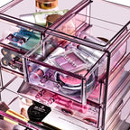 Sorbus Acrylic Makeup Organizer Set, 7-Drawer Vanity & Countertop Cosmetic Storage with Small & Wide Drawers, Purple Makeup Storage for Brushes, Lipsticks, Jewelry – Holiday Gift for Women & Teens
