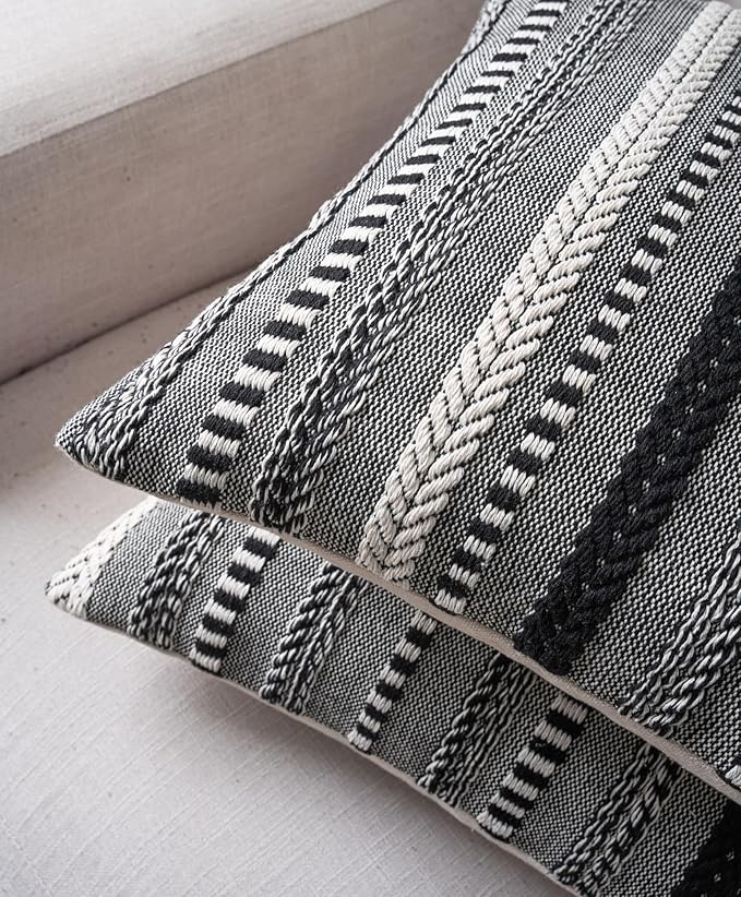 Boho Throw Pillow Covers 20x20 Inch Set of 2, Farmhouse Decorative Couch Pillow Cases, Black Accent Pillows of Bed, Sofa Bedroom Living Room Home Decor Cushion Cover