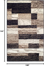 SUPERIOR Indoor Area Rug, Jute Backed, Modern Geometric Patchwork Floor Decor for Bedroom, Office, Living Room, Entryway, Hardwood Floors, Rockwood Collection, 9' x 12', Chocolate