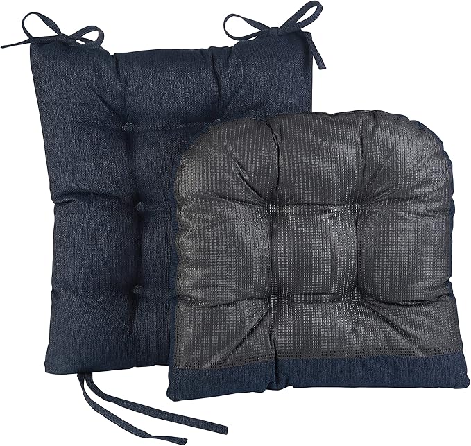 Klear Vu Omega Non-Slip Rocking Chair Cushion Set, Assembled in USA, Thick Padding & Tufted Design, Includes Seat Pad & Back Pillow with Ties, 17x17 Inches, 2-Piece Set, Solid Indigo