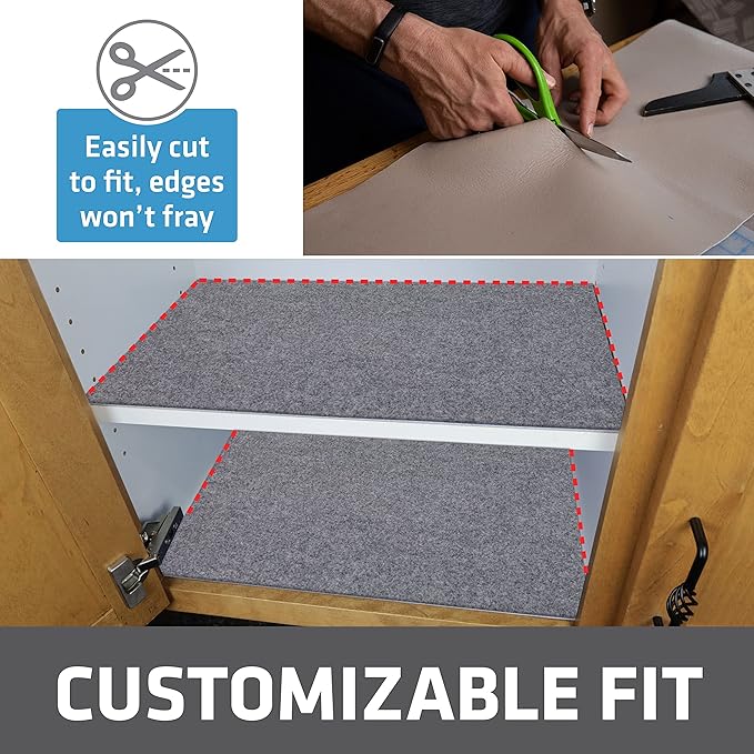 Drymate Premium Luxury Shelf & Drawer Liner, Thick Cushioned Fabric, Non-Adhesive, Absorbent, Waterproof, Slip-Resistant, Liners for Kitchen Cabinets, Cupboards (USA Made)(12”x59”)(2-Pack)(Light Grey)
