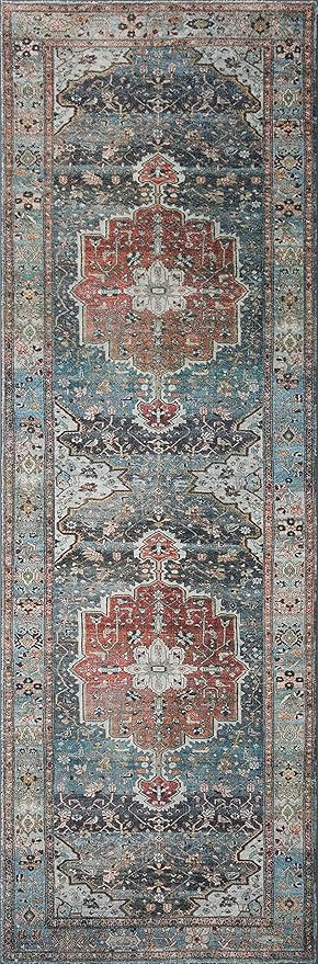 Loloi Margot Collection MAT-05 Ocean/Brick 2'-3" x 3'-9" Accent Rug feat. CloudPile, No-Shed Easy Clean Large Patterned Area Rug for Living Room, Bedroom, Dining Area