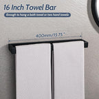 Sayayo Matte Black Towel Bar for Bathroom, 16 Inch Hand Towel Holder Wall Mount Square Towel Ring SUS304 Stainless Steel Towel Rack