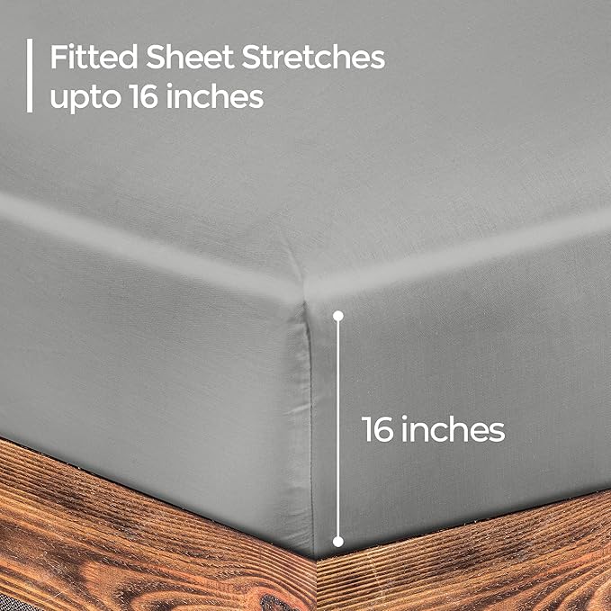 ROYALE LINENS 300 Thread Count 100% Long Staple Combed Cotton Fitted Sheet King - Super Soft Deep Pocket Bottom Sheet - Fitted Sheets Only - Elastic Sheets (King, Silver)