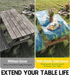 Picnic Table Cover with Bench Covers Waterproof Vinyl Elastic Rectangle Fitted Table Cloth Camping Lovers Essentials Rv Car Travel Overlanding Outdoor Roadtrip Road Trip Men Women Camper Gifts 8 Foot