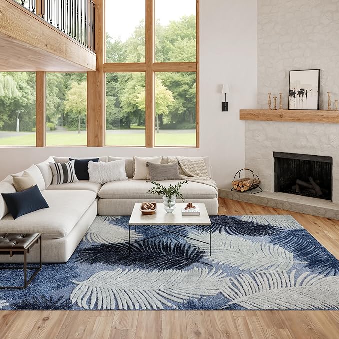 Nourison Home Suncoast Denim 9' x 12' Area Rug - Easy Clean, Non Shedding, Bed Room, Living Room, Dining Room, Kitchen (9' x 12')