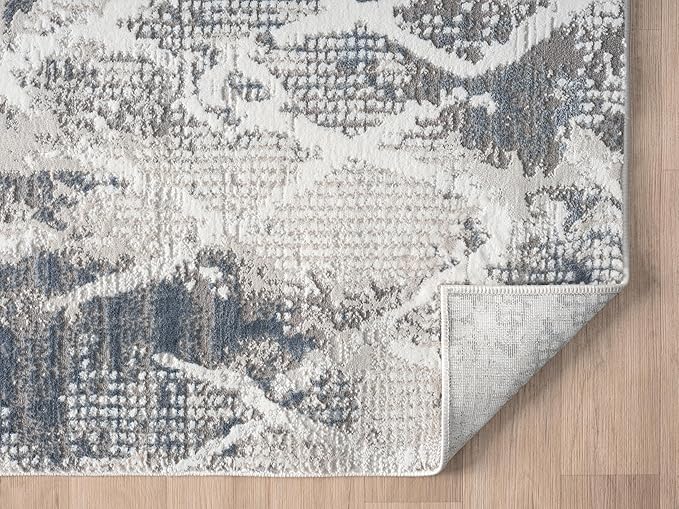Adel Modern Area Rug for Living Room, 8x10 Rustic Distressed Abstract Large Blue Rug, Medium Pile Stain Resistant Carpet for Bedroom, Dining Room or Kitchen (8' x 10', Blue)