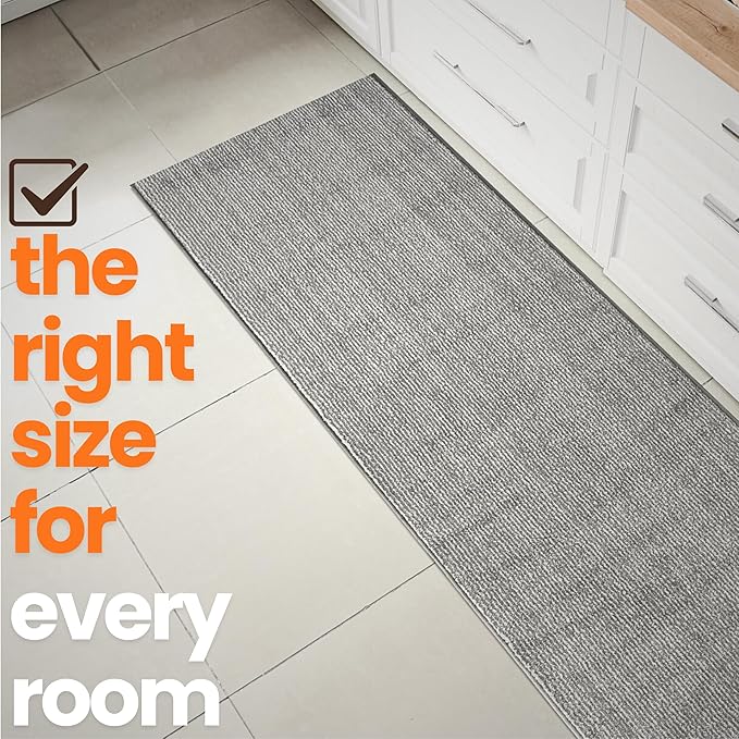 40ft Cut-to-Measure Runner Rug for Extra Long Hallways - Striped Grey | Non-Slip & Washable | No-Fray Edge Finished