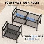 2 Tier Shoe Rack, Expandable Shoe Rack for Closet, Adjustable Shoe Organizer for Entryway, Shoe Storage Organizer for Door Entrance, Garage, Bedroom