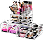 Sorbus Large Makeup Organizer - Clear Stackable Jewelry Makeup Organizer for Vanity, Bathroom Storage Display Case - 12 Drawers Cosmetic Beauty Organizers and Storage with Lipstick Makeup Brush Holder