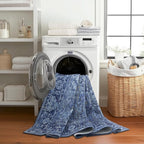 ReaLife Rugs Machine Washable Area Rug - Living Room Bedroom Bathroom Kitchen Entryway Office - Padded Low Pile Stain Resistant Premium - Boho Vintage Traditional - Lyle - Blue 7'6" x 9'6"