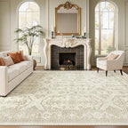 Soalmost Area Rug 10x12 Vintage Washable Living Room Large Carpet Non Slip Bedroom Indoor Office Dining Room Low Pile Thin Rug Beige/Brown