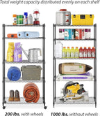 Whitmor 5 Tier Supreme Shelving Unit, Metal Storage Shelves, Adjustable Heavy Duty Shelf with Wheels, 400 lbs Capacity per Shelf, 2000 lbs Total for Pantry, Garage, Kitchen, Black