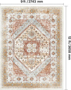 VEVOR 9 x 12 ft Area Rug Large Washable Rug Non-Slip and Tear-Resistant Soft Carpet Pet & Child Friendly Vintage Area Rugs Indoor Mat for Bedroom Living Room Kids Room Office Brown Red