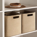 UBBCARE Set of 4 Storage Basket-13 X 13 X 13 In, Cotton Rope Basket for Shelves, Toys, Book, Cube Storage Bins with Handles, Woven Storage Basket for Organizing, Brown