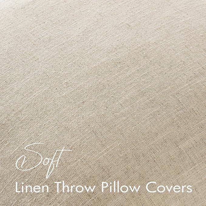 EMEMA Decorative Linen Throw Pillow Covers 26x26 Inch Natural Beige Boho Farmhouse Neutral Couch Throw Pillows for Bed Pack of 2 Accent Pillowcase Modern Sofa Cushion Livingroom Home