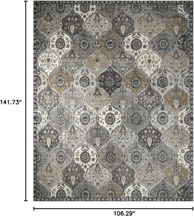 Lahome Moroccan Trellis 9x12 Rug for Living Room, Soft 9x12 Area Rug for Bedroom Dining Room, Ultra-Thin Non-Slip Non Shedding Distressed Throw Large Carpet for Office, Grey