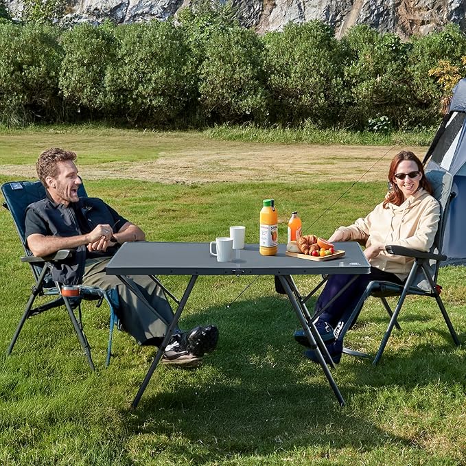 EVER ADVANCED Large Camping Table for 4-6 Person, Portable Folding Aluminum Table with Carrying Handle, Suitable for BBQ, Picnic, Camping and Indoor Use, Support up to 130LBS, Gray