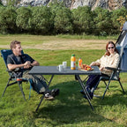 EVER ADVANCED Large Camping Table for 4-6 Person, Portable Folding Aluminum Table with Carrying Handle, Suitable for BBQ, Picnic, Camping and Indoor Use, Support up to 130LBS, Gray