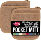 RITZ Terry Pocket Mitt & Hot Pad: Unparalleled Heat Resistant, Durable 100% Cotton – Ergonomically Designed for Optimal Grip – Easy-Care Machine Washable – 2-Pack, Mocha