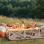 Folding Picnic Table with Table Runner, Portable Boho Low Picnic Table for Indoor Outdoor, 60" x 30" Wooden Table with Adjustable Heights for Camping, Wedding, Beach, Garden, Party(Large Size for 6)