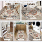 Enkor Runner Rugs for Hallway, 2x6 Washable Soft Non Slip Floor Rugs for Kitchen, Modern Mat for Living Room Bedroom Entryway Beige & Red