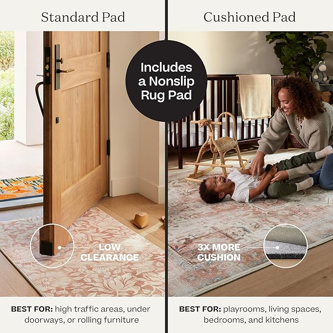 RUGGABLE Washable Vintage Area Rug – Verena Sapphire 2x3, Stain-Resistant, Non-Slip – Small Machine Washable Rugs for Living Room, Bedroom, Hallway, Entryway & Bathroom–with Cushioned Pad
