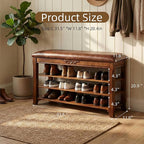 Shoe Rack Bench Entryway Storage with Leather Cushion, Shoe Organizer Bench for Entryway, Front Doors Entrances Hallway,Mudroom,Closet, Bedroom,Solidwood 3 Height-Adjustable Removable Shelve,31.5"