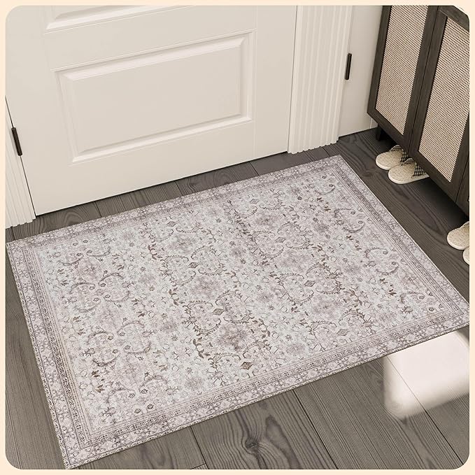 Istana Rugs 2x3 - Beige Grey/Light Cream Area Rug - Foldable 2x3 Washable Rug Non Slip - Anti-Slip Home Area Rugs - Soft Microfiber Non Skid Area Rug
