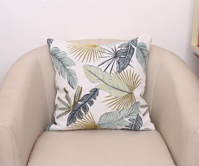 Yeiotsy Pillow Case, Decorative Tropical Leaf Throw Pillow Cover Heavy Fabric Jacquard Chenille (Yellow, 18 x 18 Inches)