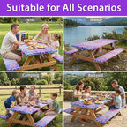 72x30 Picnic Table Cover with Bench Covers Reusable Polyester Camping Tablecloths for Outdoors Camp Trailer Stuff Traveling Road Trip Necessities Retirement Boho Summer Fall Party Decorations