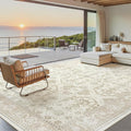 Soalmost Area Rug 10x12 Vintage Washable Living Room Large Carpet Non Slip Bedroom Indoor Office Dining Room Low Pile Thin Rug Beige/Brown