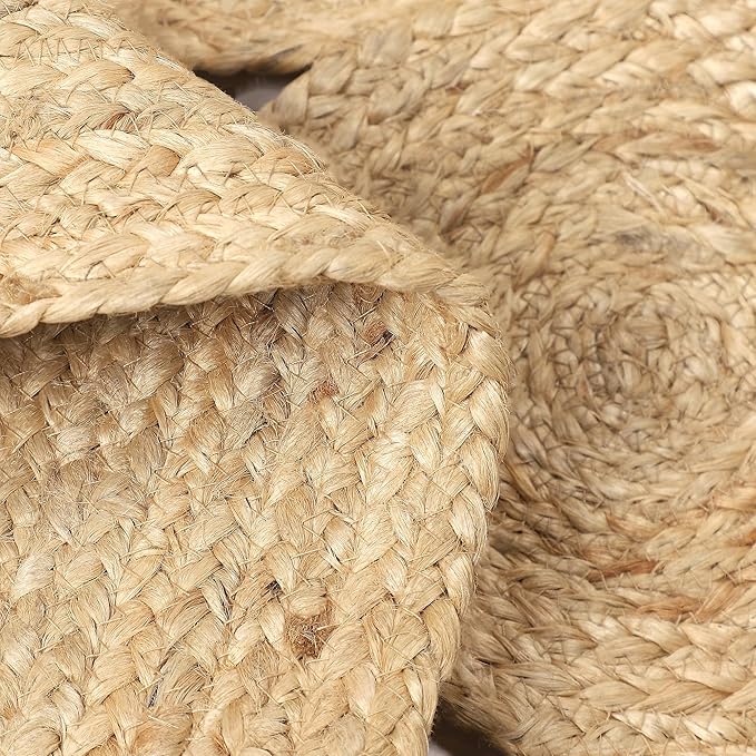 REDEARTH · Round Area Rug - 5 Feet Braided Scalloped Abaca Embrace Natural Jute Rug- Artisan Made Boho Jute Patterned Rugs for Bedroom, Kitchen, Living Room, Farmhouse, Handmade Vintage Décor