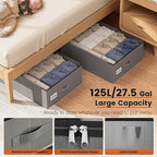 XXXXL 125L Under Bed Storage, Storage Containers with Support & Clear Lid, Support Frame, Underbed Storage Bins for Clothes, Shoes, Blankets, and Toys 2 pack
