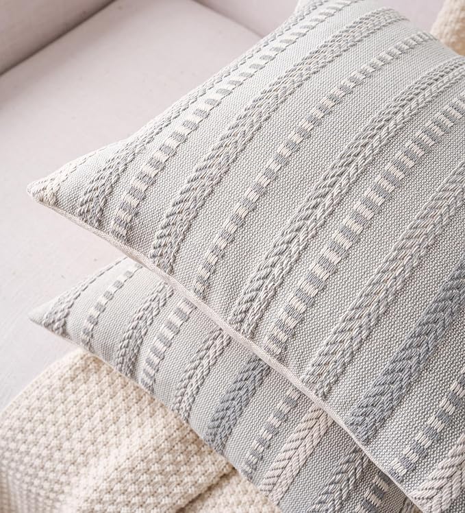 Boho Throw Pillow Covers 20x20 Inch Set of 2, Farmhouse Decorative Couch Pillow Cases, Grey Accent Pillows of Bed, Sofa Bedroom Living Room Home Decor Cushion Cover