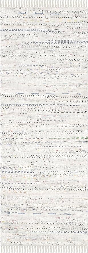 SAFAVIEH Rag Rug Collection Runner Rug - 2'3" x 10', Ivory & Multi, Handmade Boho Stripe Cotton, Ideal for High Traffic Areas in Living Room, Bedroom (RAR121G)