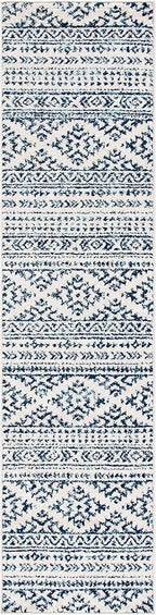 SAFAVIEH Tulum Collection Runner Rug - 2' x 13', Ivory & Navy, Moroccan Boho Tribal Design, Non-Shedding & Easy to Clean, Ideal for Living Room, Hallway, Foyer, Bedroom (TUL272D)