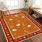 Fallen Leaves Carpet for Kitchen, 5x6ft, Autumn Pumpkins with Leave Orange Area Rug, Indoor Ultra-Thin Foldable Machine Washable Fun Pumpkin Bath Mat for Home Office Relax Room